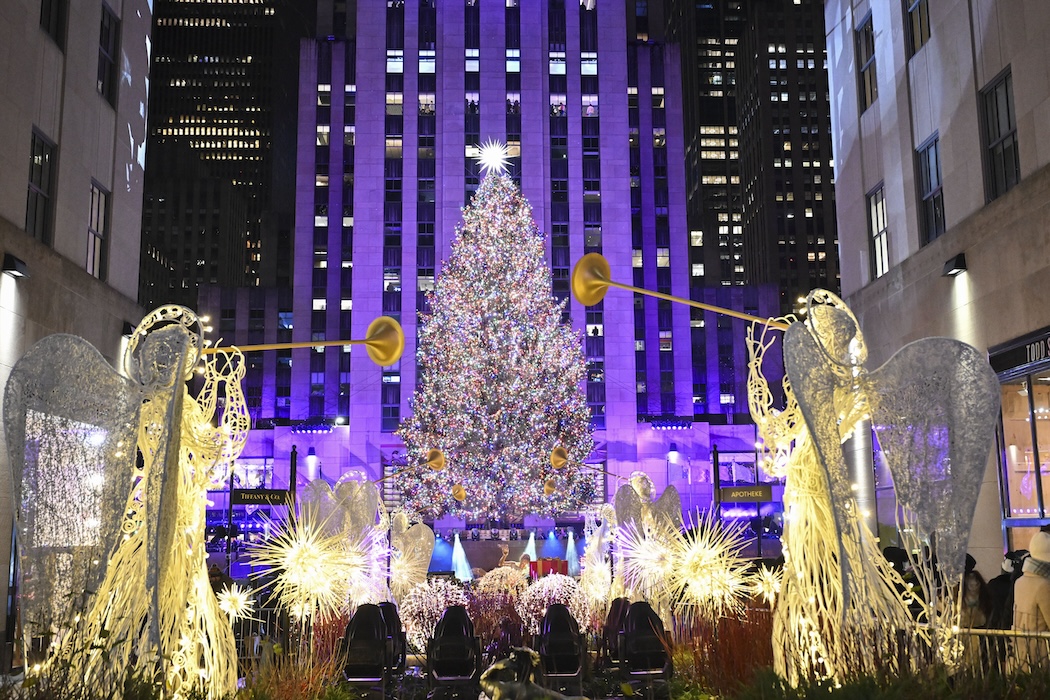 The Rockefeller Center Christmas Tree stands lit during the Rockefeller Center Christmas Tree lighting ceremony on Wednesday, Nov., 29, 2023 in New York. The 80-foot tall, 12-ton Norway Spruce from Vestal, NY, is covered with more than 50,000 multi-colored, energy-efficient LED lights. The lit tree will be on display through January 13, 2024.
