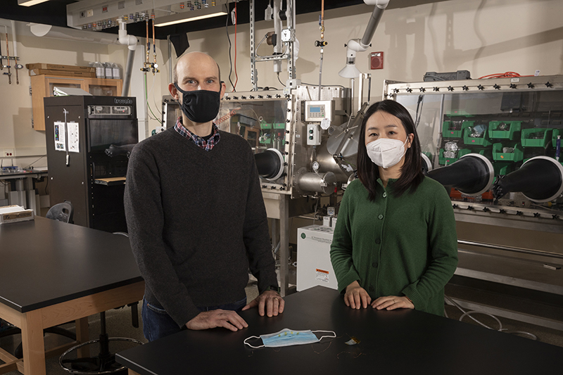 Jeffrey Mativetsky, associate professor of physics, and Ahyeon Koh, assistant professor of biomedical engineering, are developing a prototype of an inexpensive face mask that can provide real-time monitoring of respiratory diseases such as COVID-19.