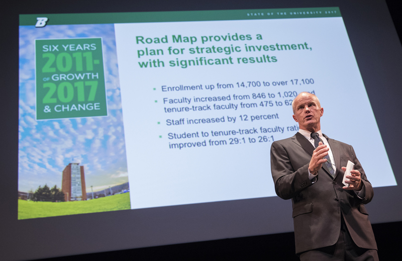 President Harvey Stenger delivers his State of the University address at the Osterhout Concert Theater on Sept. 7.