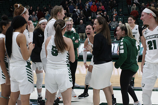 Binghamton University's women's basketball team clinched a home-court playoff game for the first round of the America East Championships with a 66-58 win over UMBC Wednesday, Feb. 26, at the Events Center.