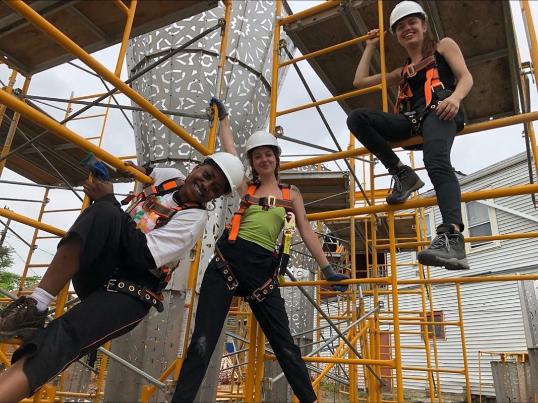 SUNY Purchase students work on the American Riad, a public sculpture in Detroit.