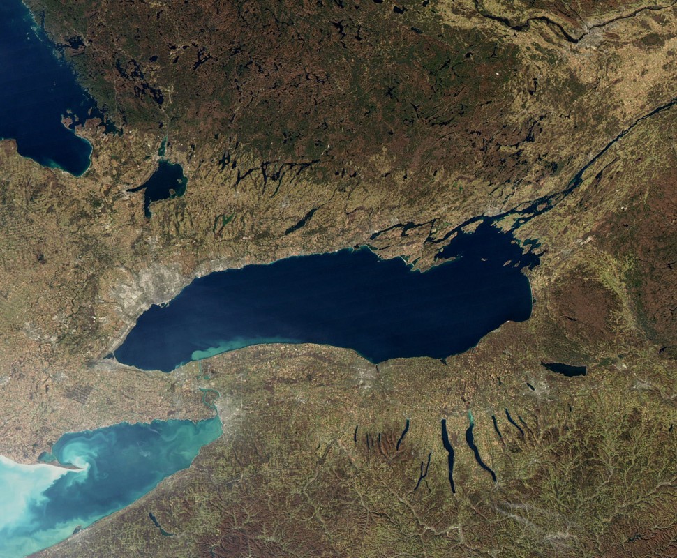 Satellite image of Lake Ontario in autumn