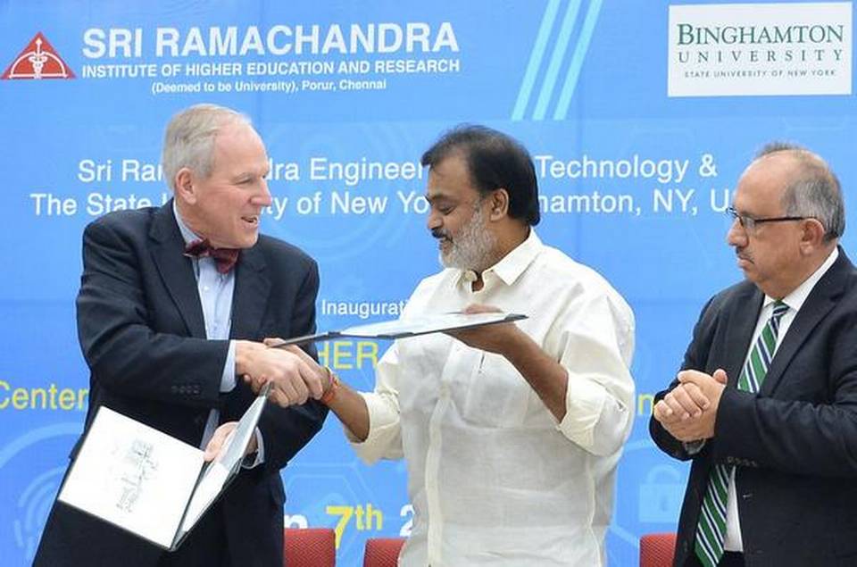 Binghamton University Provost Donald Nieman, left, and Watson School Dean Srihari 