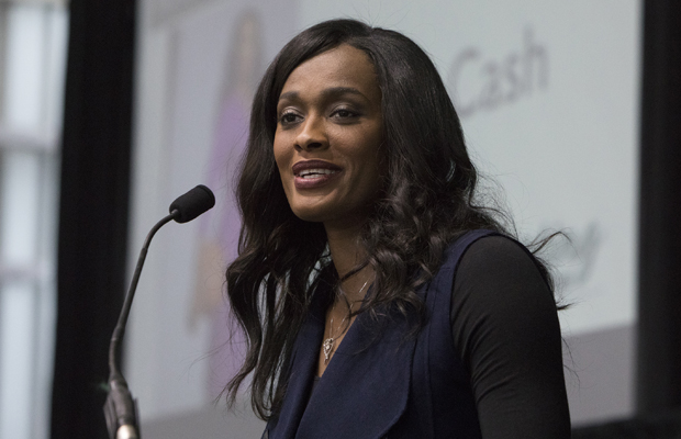 Basketball great Swin Cash speaks at the 12th Annual Celebrating Women’s Athletics Luncheon on Feb. 27. Cash's career accomplishments include two NCAA championships, three WNBA championships and two Olympic gold medals.