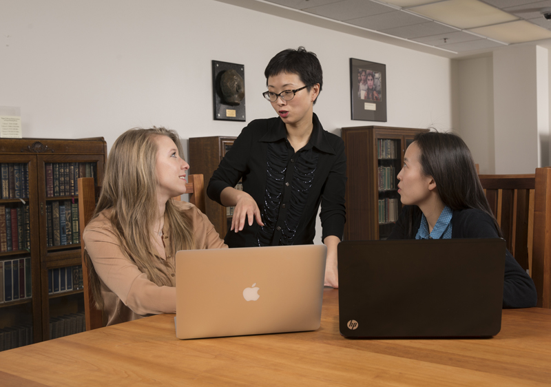 TRIP Director Chenqing Song, center, with students Caroline Mauduy, left, and Youn Soo Kim.