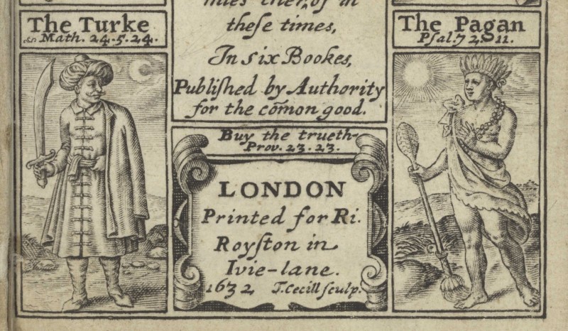 Part of a 17th-century illustration depicting the four religions of the world: Christianity, Judaism, Islam and paganism. The bottom half, shown here, depicts a Muslim (the Turk) and a pagan.