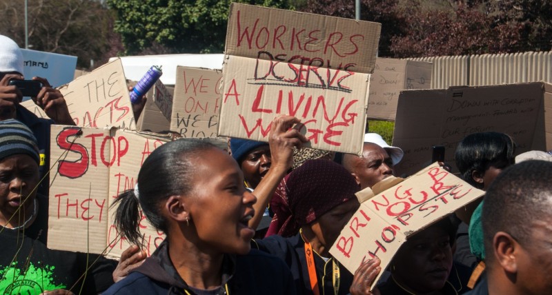University of Johannesburg cleaners and other organizations supporting the Persistent Solidarity Forum march in demand of a fair living wage for the workers.