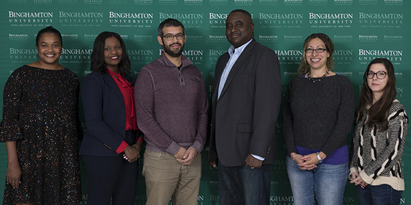The Presidential Diversity Research Grant recipient include, from left, Miesha Marzell, social work; Patricia Lespinasse, Africana studies; Marvin Diaz, psychology; Christopher Greene, systems science and industrial engineering; Elizabeth DiGangi, anthropology; and Sandra Casanova-Vizcaino, Romance languages No pictured: Louisa Holmes, geography, and Giovanna Montenegro, comparative literature and Romance languages.