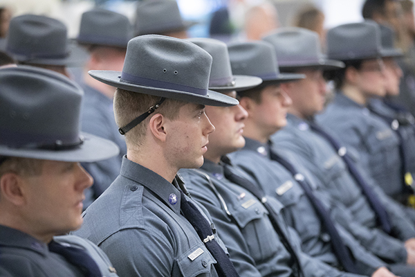 Members of the New York State University Police at Binghamton force at the change of command ceremony when John Pelletier took over chief in December 2018.