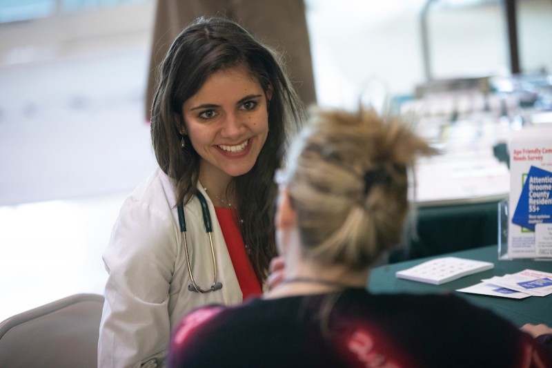Keri Mastro Dwyer was one of several School of Pharmacy and Pharmaceutical Sciences students taking blood pressure readings at the UHS (United Health Care) walk-in facility in Vestal, March 8, 2019.