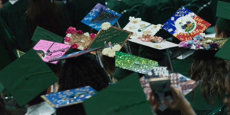 Decorated mortarboards will abound during Binghamton University's 2022 Commencement ceremonies this month.