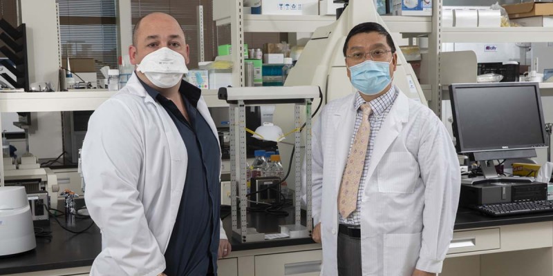 Department of Biomedical Engineering Professor Kaiming Ye, department chair, and Associate Professor Guy Germandeveloped a system that uses ultraviolet light to sterilize personal protective equipment in the early days of the pandemic. It was quickly deployed by local hospitals.