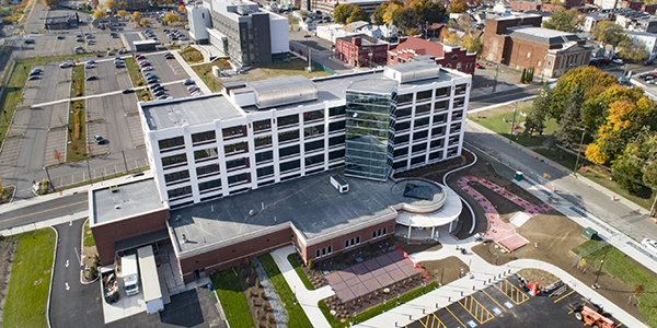 The Decker College of Nursing and Health Sciences has begun its move into a renovated building at the Health Sciences Campus in Johnson City, seen here from above with the School of Pharmacy and Pharmaceutical Sciences in the background.