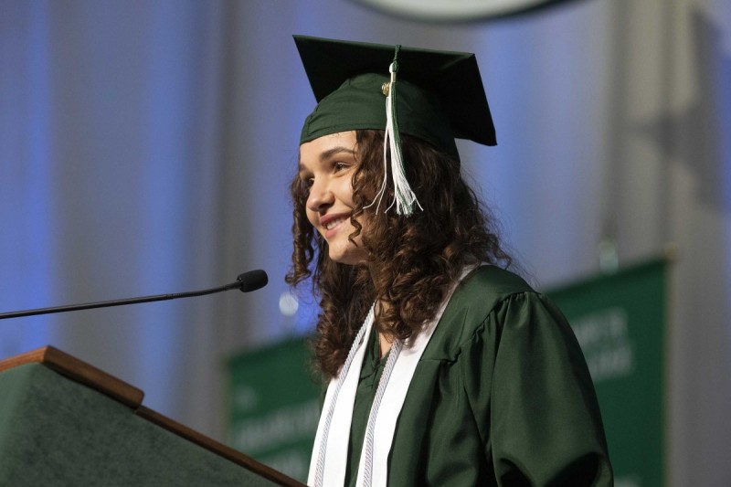 Natalia Jurek gives her speech during Commencement 2020