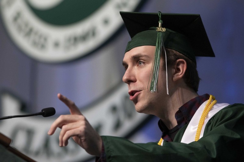Gabriel Pinciotti gives his speech during Commencement 2020