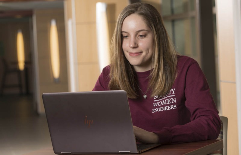 Megan DiBella '21, served as president of Watson’s section of the Society of Women Engineers (SWE) as a biomedical engineering student.