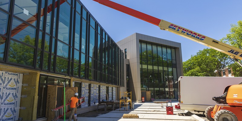 Construction of the Hinman Dining Hall at Hinman College, June 17.