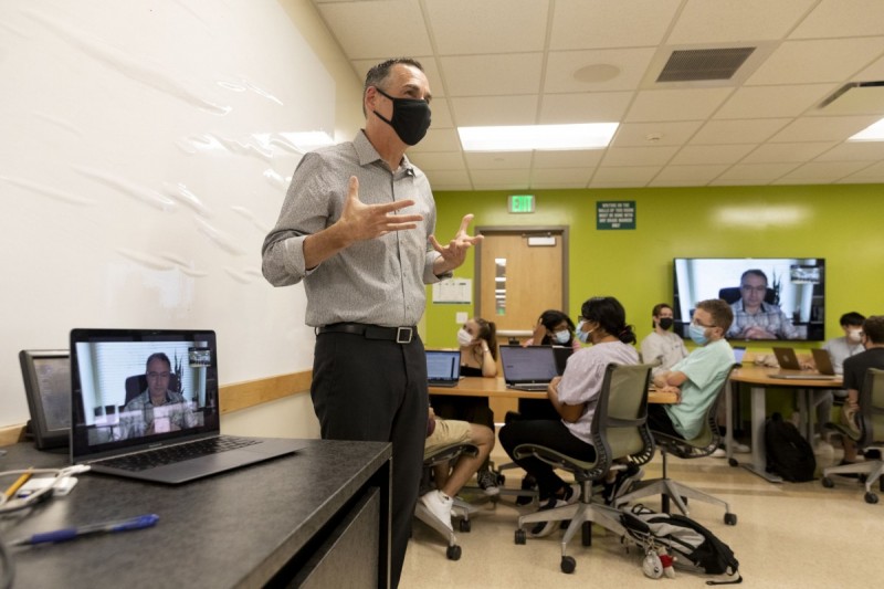 Alumnus Alexander Vindman '98, a retired United States Army lieutenant colonel who was the Director for European Affairs for the United States National Security Council (NSC) until he was reassigned on February 7, 2020 spoke to David Campbell's (pictured here) PAFF 225/PPL 280B Foundations of Civic Engagement class that was held in the Student Wing, September 14, 2021. Vindman came to national attention in October 2019 when he testified before the United States Congress regarding the Trump–Ukraine scandal. His testimony provided evidence that resulted in a charge of abuse of power in the impeachment of Donald Trump.