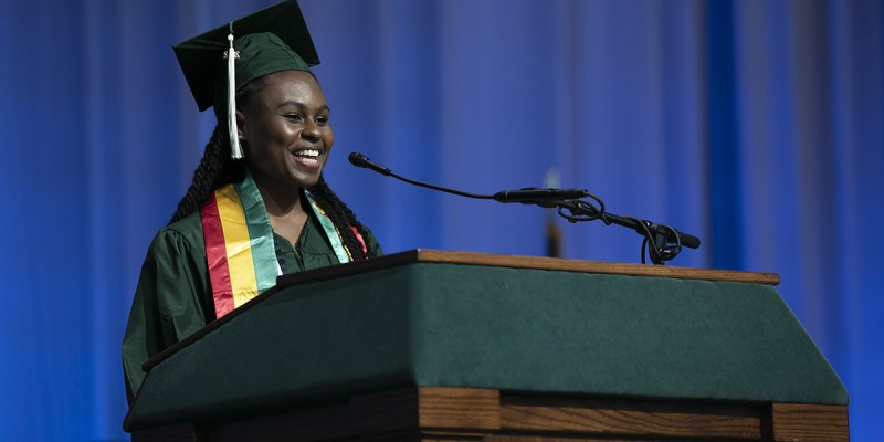 Arkiatou Keita was the student speaker at the third Harpur College of Arts and Sciences ceremony in 2022.