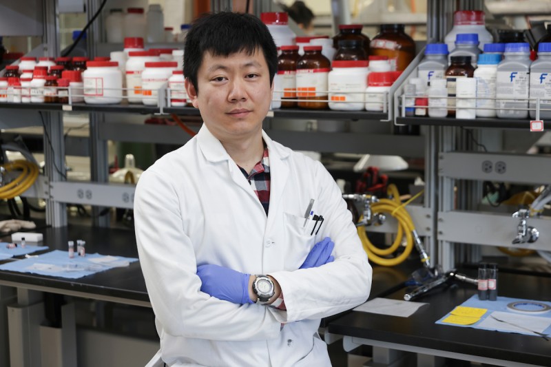 Hao Liu, Assistant Professor of Chemistry at Harpur College of Arts and Sciences, photographed at his laboratory in the Center of Excellence building at the Innovative Technologies Complex, Thursday, June 2, 2022.