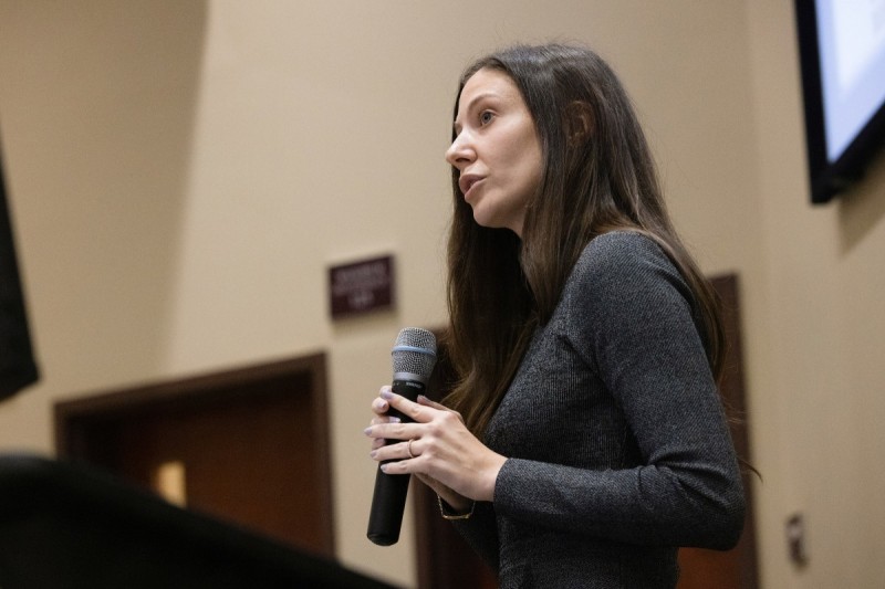 Binghamton University alumna Moira Penza '05, who as a federal prosecutor took down the NXIVM Sex Cult,  was the featured speaker of the Bonzani Memorial Law Lecture that took place at Symposium Hall at the Center of Excellence at the Innovative Technologies Complex, Nov. 1, 2022.