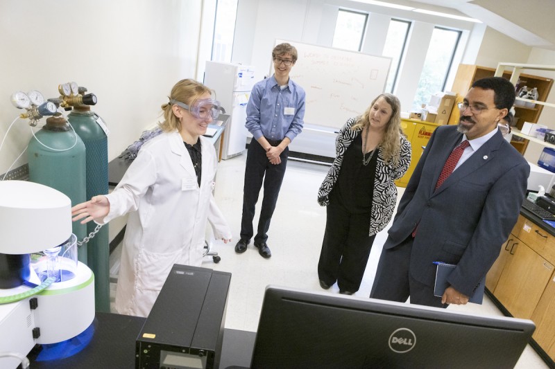 SUNY Chancellor John B. King, Jr. and Senior Vice Chancellor for Student Success Donna Linderman visit with students of the Clean Energy Summer Research Immersion at Science II at Binghamton University, August 3, 2023.