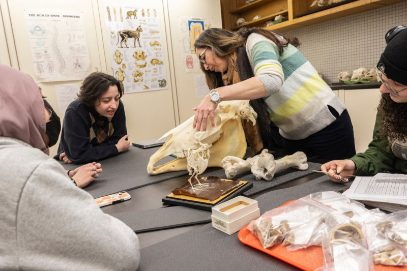 Anthropology instructor Lubna Omar leads a discussion in the Archaeological Analytical Lab on Feb. 15, 2024.
