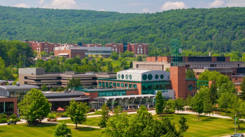 The Binghamton University campus in summer