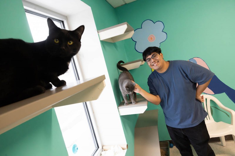 In addition to his activities on campus, Brian Perez '25 — part of the Watson College Scholars Program — volunteered at the Broome County Humane Society.