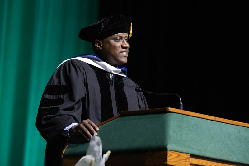 Tyrone Muse, president and chief executive officer of Visions Federal Credit Union, was awarded an honorary Doctor of Humane Letters at the Binghamton University School of Management Commencement ceremony Friday, May 16, 2025.