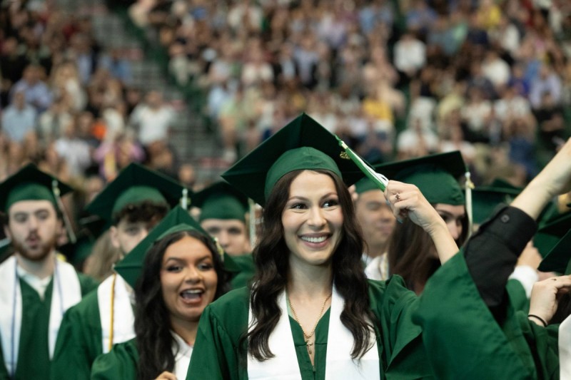 Graduates turn their tassels during the second Harpur College Commencement ceremony on May 17, 2025.