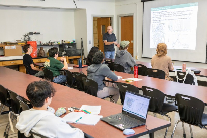 Jeffrey Pietras, associate professor and Graduate Director of the Department of Earth Sciences at Harpur College of Arts and Sciences, teaches a graduate-level course on basin analysis.