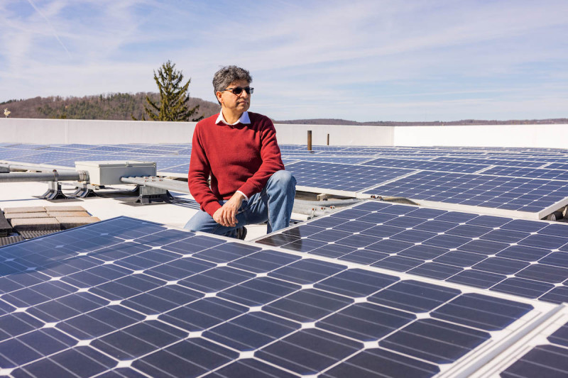 Professor Tara Dhakal is developing a better type of solar panel that uses perovskite rather than silicon.