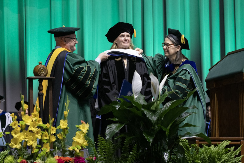 Susan Marenoff-Zausner ‘87, president of the Intrepid Museum, was awarded an honorary Doctor of Humane Letters at the Binghamton University School of Management Commencement ceremony Friday, May 15, 2026.