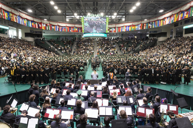 Students, faculty, and guests fill the Events Center for the Thomas J. Watson College of Engineering and Applied Science's 2026 Commencement ceremony.