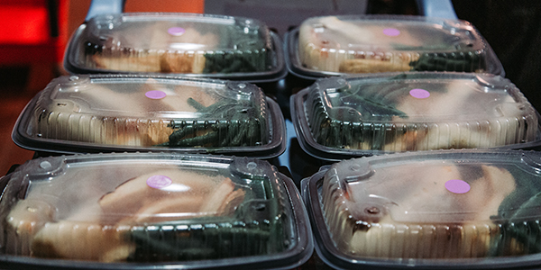 Meals ready for delivery to on-campus students who are in isolation or quarantined.