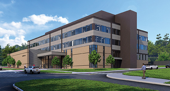 A rendering of University Hall, a new lecture hall scheduled to open in the fall of 2027.