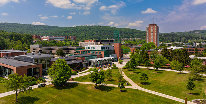 A view of the Vestal campus at Binghamton University. Binghamton is celebrating its 80th year as a higher-education institution in 2026.