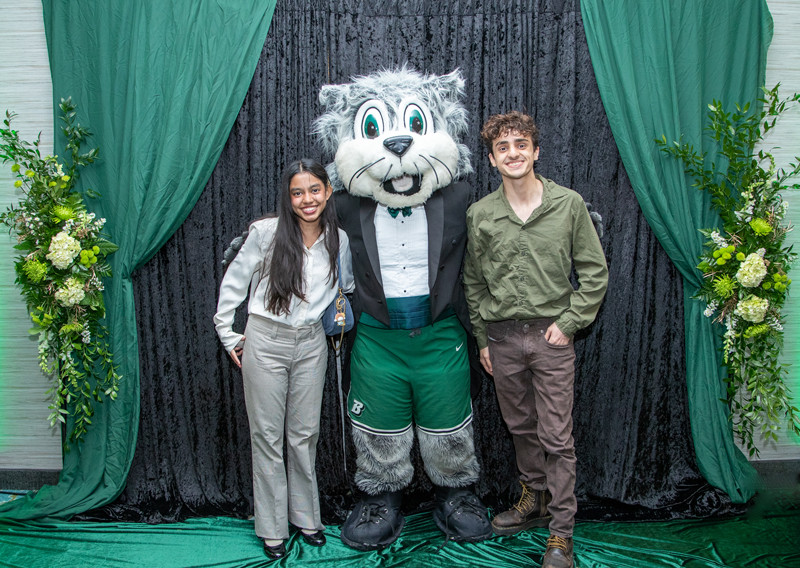 Students posed with Baxter the Bearcat dressed in his custom tuxedo.