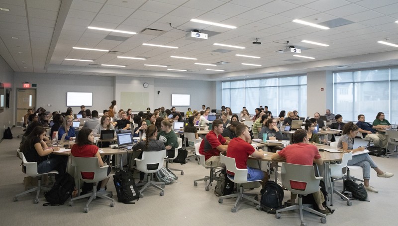 Pharmacy students take part in the first day of classes on Aug. 22.