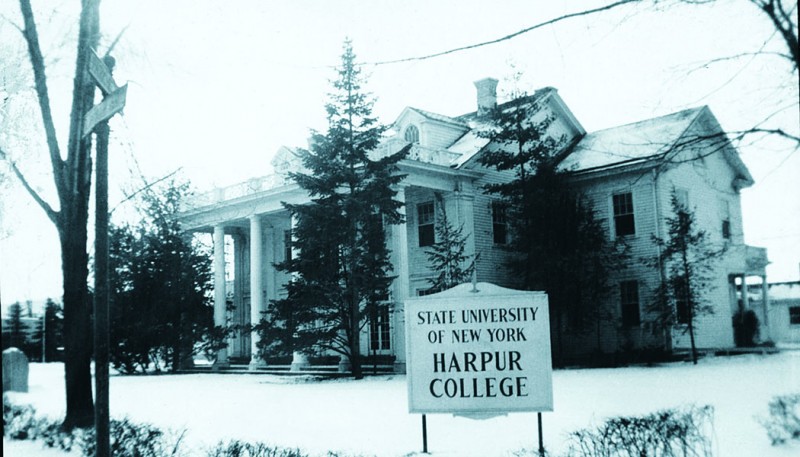 An undated photo of Colonial Hall in Endicott, N.Y., when it was the central building for Harpur College, which would eventually grow to become Binghamton University.