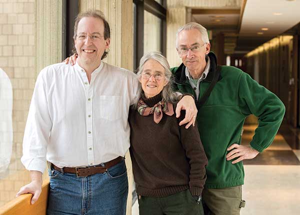 Lee Dugatkin with Associate Professor Anne Clark and Distinguished Professor David Sloan Wilson when Dugatkin came to Binghamton to talk about science writing.