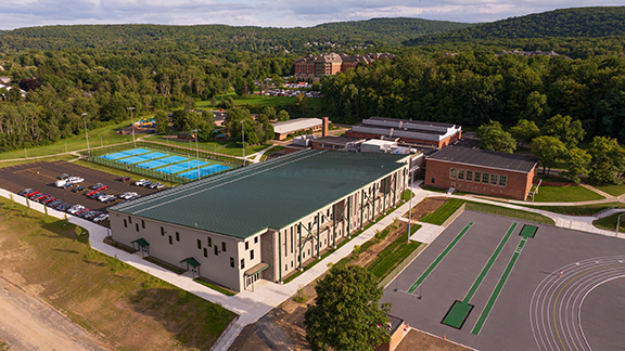 An aerial view of the East Gym expansion.
