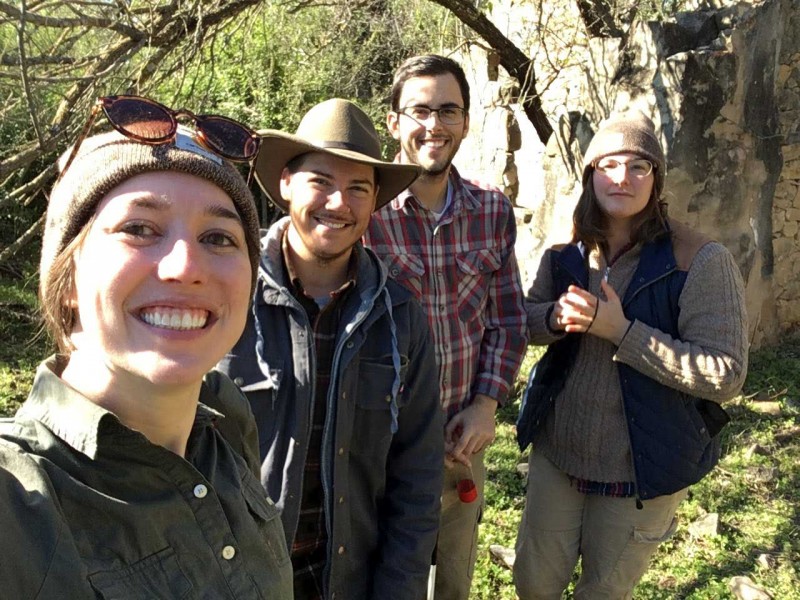 The archaeology crew at the excavation in Castroville. Left to right: Trish Markert, Hunter Crosby, Nolan O'Hara and Emily Sainz.