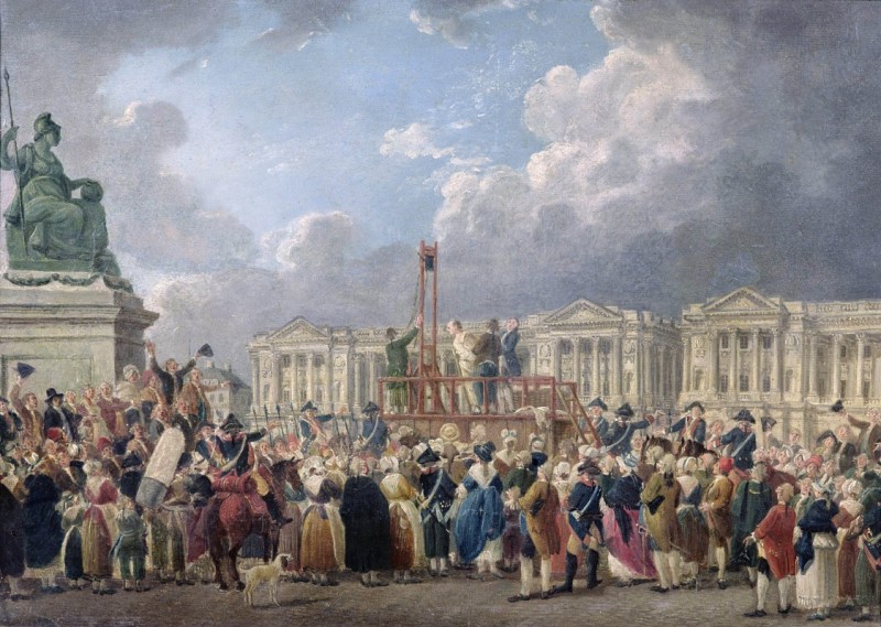 A guillotine is used during France's Reign of Terror of 1793-94.