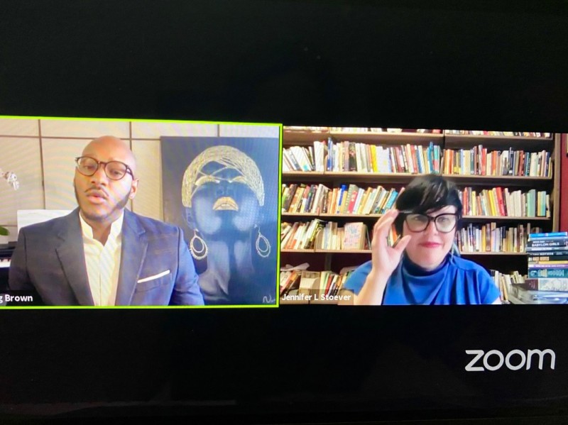 Assistant Professor of English David Sterling Brown and Associate Professor of English Jennifer Lynn Stoever lead a discussion for the Folger Institute Mellon-supported Critical Race Conversations on July 16, 2020.