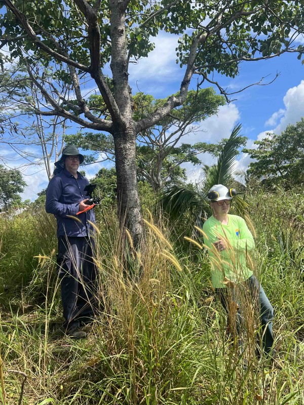 Associate Professor of Geography Thomas Pingel (left) and geological sciences master’s student Colin Mulhern (right) coordinate drone-based research in the Solomon Islands.