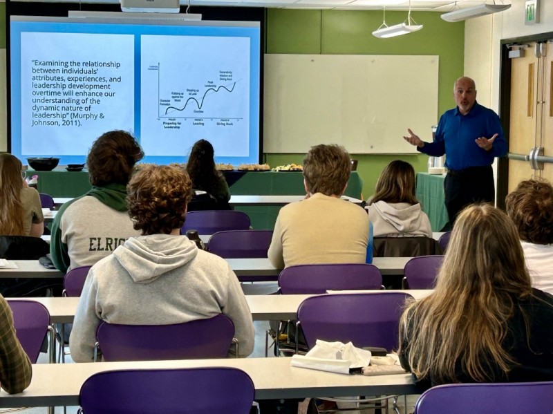 Michael Piccirillo ’84, MAT ’91, discusses his journey as an educator during a Harpur Edge event on April 15.