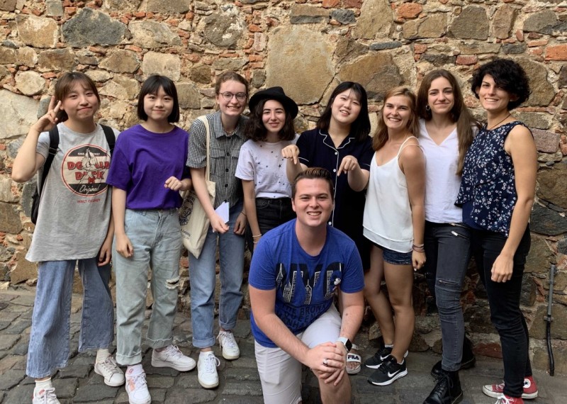 Alex Russell, front, and members of the summertime German language intensive class he took before entering the University of Leipzig in 2019.