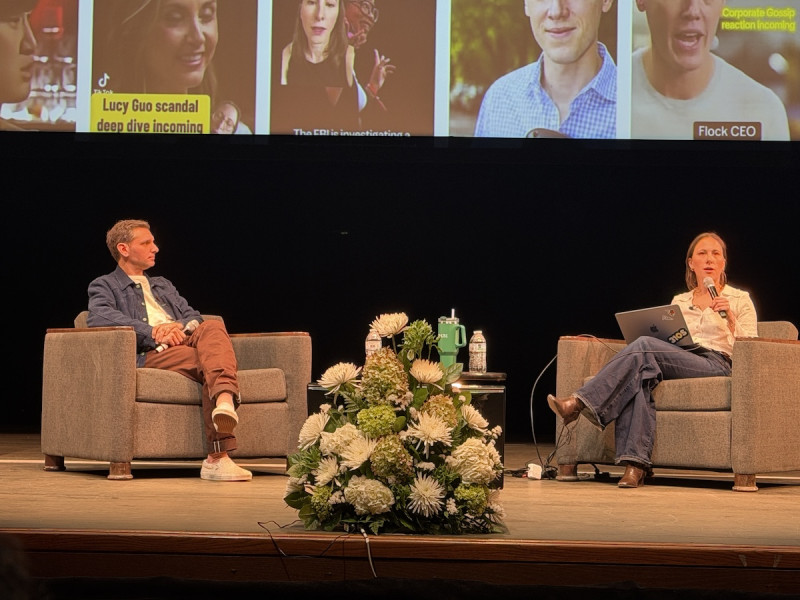 Rebecca Platsky '12, MS '13, and comedian Robby Slowik, co-hosts of the 